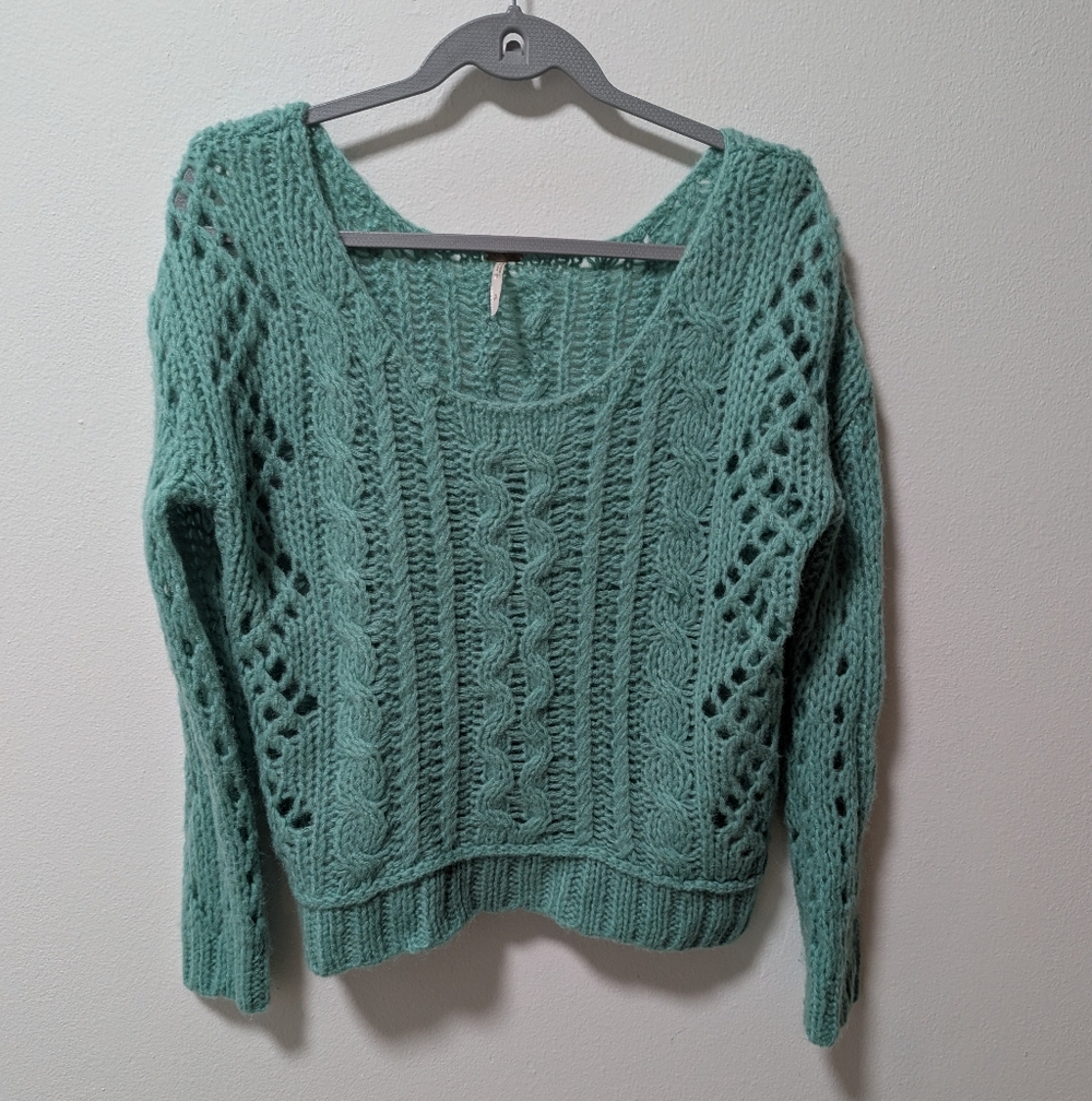 Free People Fluff Mohair Pullover Cable Knit